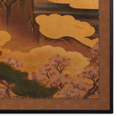 Japanese Two Panel Screen Pine and Cherry Landscape