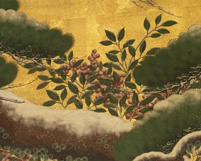 Japanese Two Panel Screen Pine in Snow