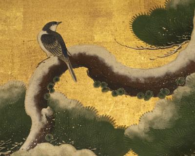 Japanese Two Panel Screen Pine in Snow