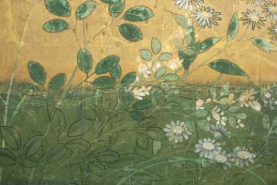 Japanese Two Panel Screen Plains of Musashino with Full Moon Rising