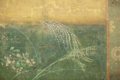 Japanese Two Panel Screen Plains of Musashino with Full Moon Rising