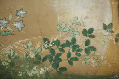 Japanese Two Panel Screen Plains of Musashino with Full Moon Rising