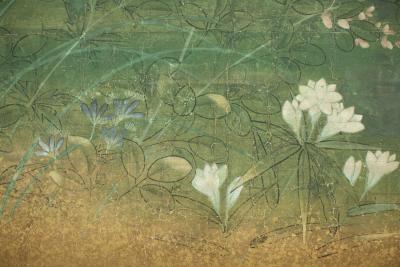 Japanese Two Panel Screen Plains of Musashino with Full Moon Rising