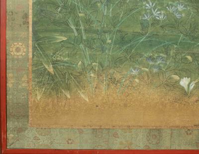 Japanese Two Panel Screen Plains of Musashino with Full Moon Rising