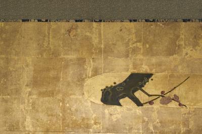 Japanese Two Panel Screen Plum Blossom in the Mist