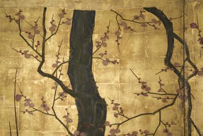 Japanese Two Panel Screen Plum Blossom in the Mist