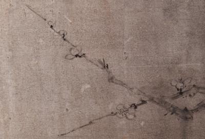 Japanese Two Panel Screen Plum Branch on Silver