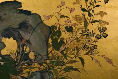 Japanese Two Panel Screen Pomegranate Tree