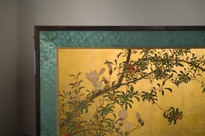Japanese Two Panel Screen Pomegranate Tree