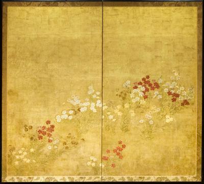 Japanese floral paintings. Pigment on gold leaf. 18th century.