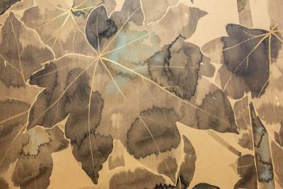 Japanese Two Panel Screen Rimpa Style Painting of Hollyhocks