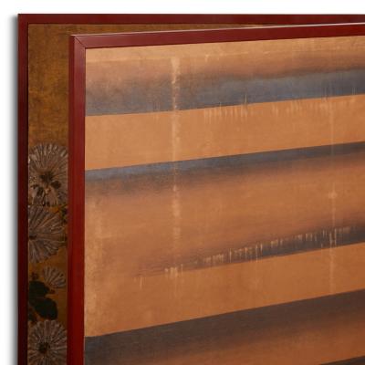 Japanese Two Panel Screen Rimpa painting of Chrysanthemums