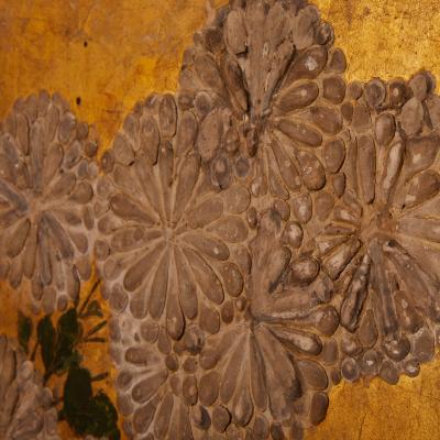 Japanese Two Panel Screen Rimpa painting of Chrysanthemums