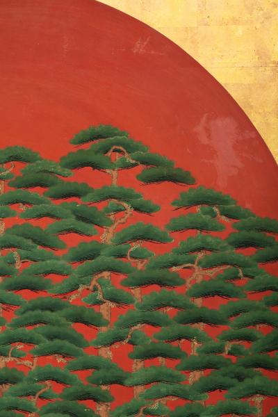 Japanese Two Panel Screen Rising Sun Through the Pine