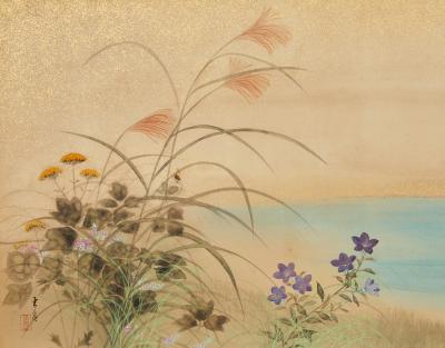 Japanese Two Panel Screen River s Edge