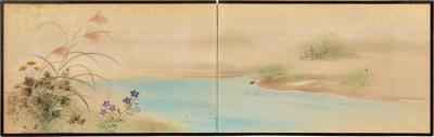 Japanese Two Panel Screen River s Edge