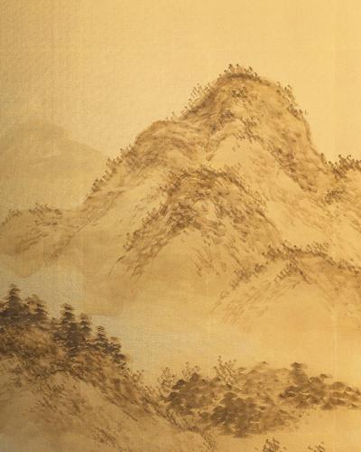 Japanese Two Panel Screen Rural Mountain Landscape