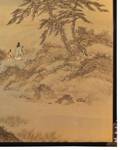 Japanese Two Panel Screen Rural Mountain Landscape