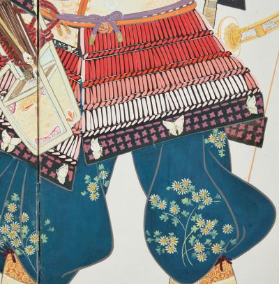 Japanese Two Panel Screen Samurai Warrior