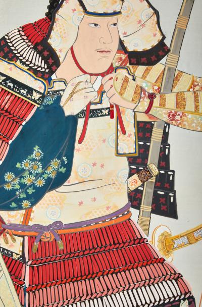 Japanese Two Panel Screen Samurai Warrior