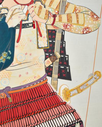 Japanese Two Panel Screen Samurai Warrior