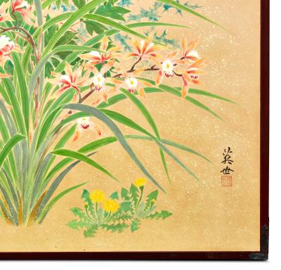 Japanese Two Panel Screen Seasonal Flowers