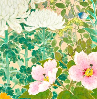Japanese Two Panel Screen Seasonal Flowers