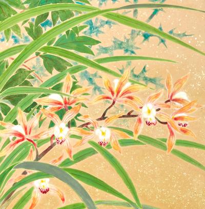 Japanese Two Panel Screen Seasonal Flowers