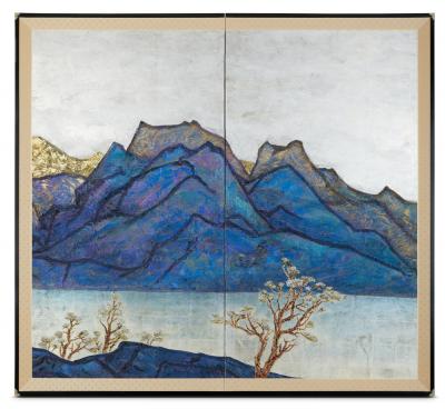 Japanese Two Panel Screen Seiko Sunny Lake 