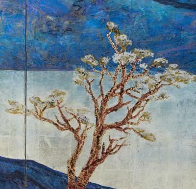 Japanese Two Panel Screen Seiko Sunny Lake 