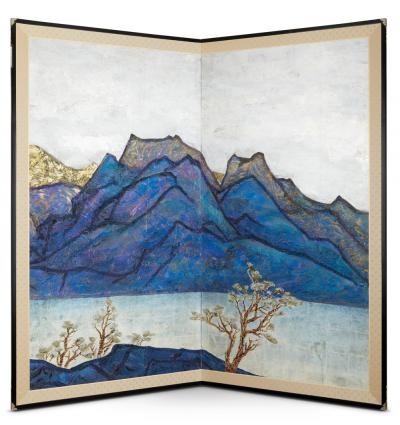 Japanese Two Panel Screen Seiko Sunny Lake 