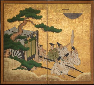 Japanese Two Panel Screen Shoguns Journey to Edo