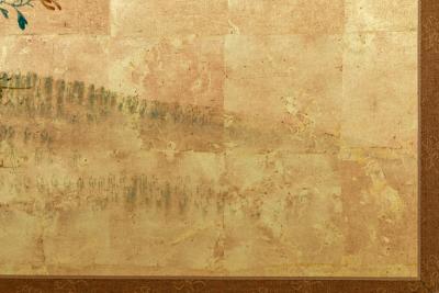 Japanese Two Panel Screen Simple Chrysanthemums on Gold