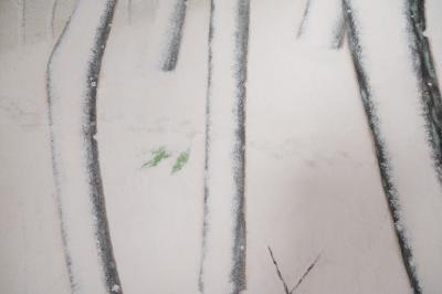 Japanese Two Panel Screen Snow Flakes Falling in the Forest