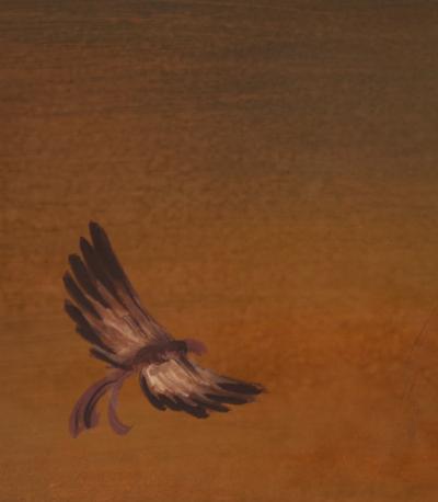 Japanese Two Panel Screen Snow Goose in Flight at Dawn