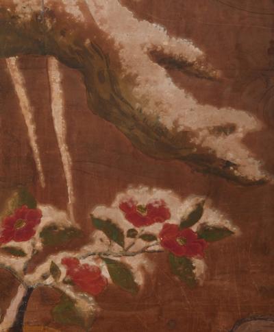 Japanese Two Panel Screen Snow Scene on the Marsh