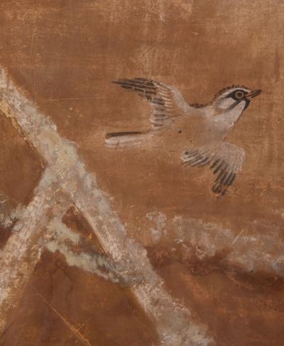 Japanese Two Panel Screen Snow Scene on the Marsh