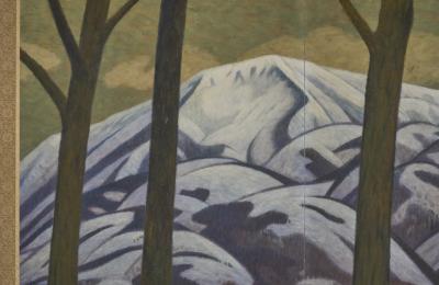 Japanese Two Panel Screen Snowy Mountain Landscape