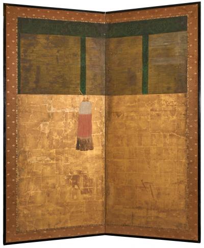 Japanese Two Panel Screen Sudare on Gold Leaf
