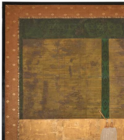 Japanese Two Panel Screen Sudare on Gold Leaf