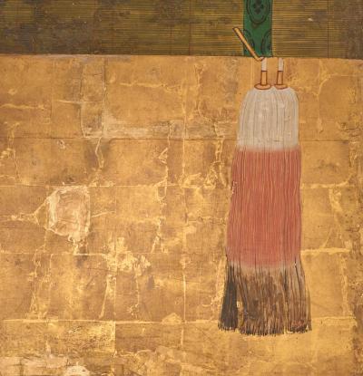 Japanese Two Panel Screen Sudare on Gold Leaf