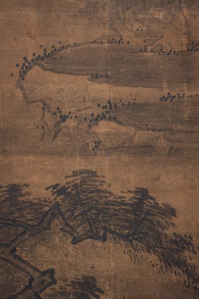 Japanese Two Panel Screen Suiboku Landscape in Sesshu Style