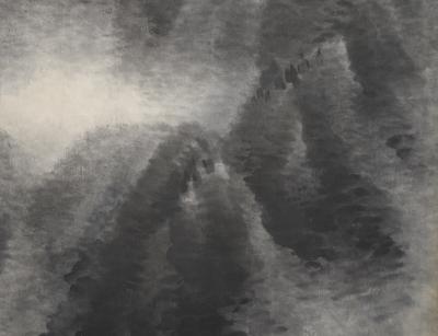 Japanese Two Panel Screen Sumi e Mountain Landscape