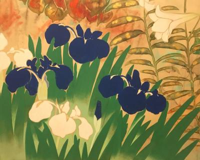 Japanese Two Panel Screen Summer Flowers