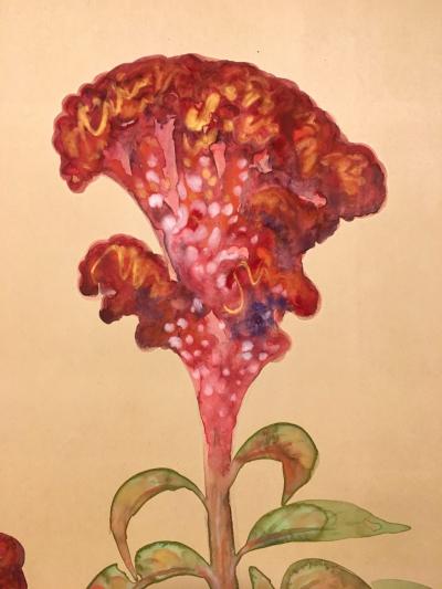 Japanese Two Panel Screen Summer Flowers