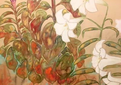 Japanese Two Panel Screen Summer Flowers