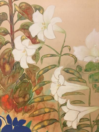 Japanese Two Panel Screen Summer Flowers