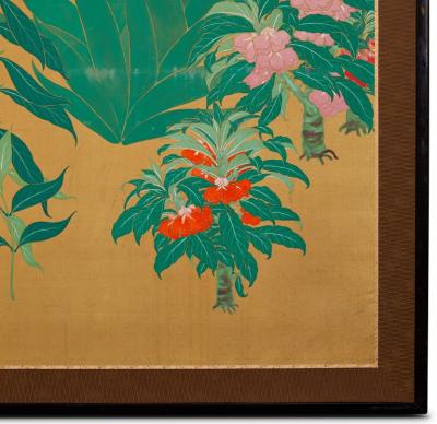 Japanese Two Panel Screen Summer Flowers