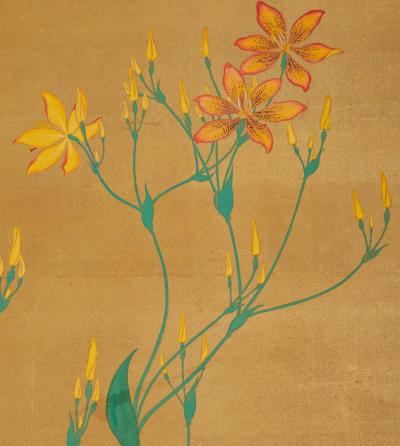 Japanese Two Panel Screen Summer Flowers