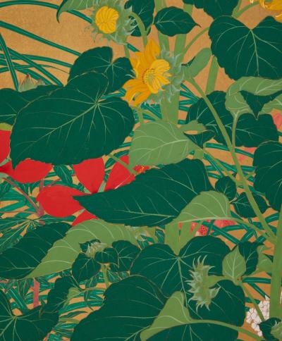 Japanese Two Panel Screen Summer Flowers